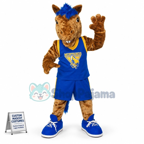 Stout Playing Brown Horse Mascot Costume