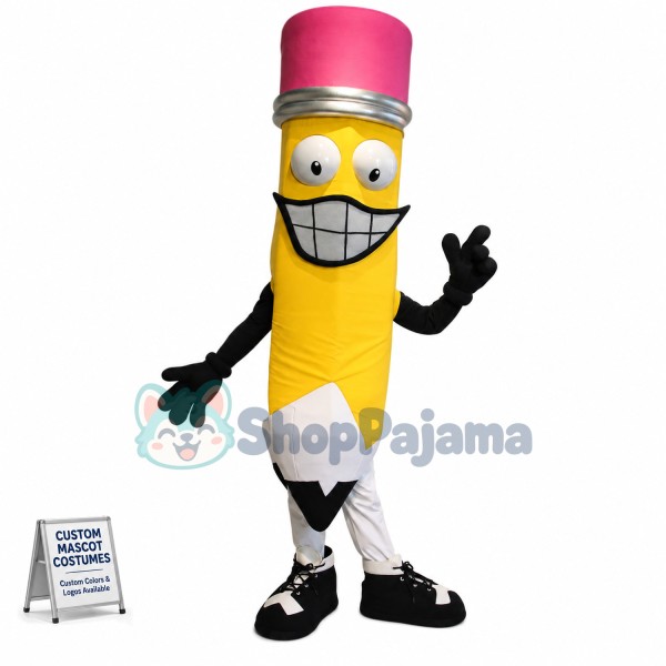 Crude Yellow Pencil With Eraser Mascot Costume