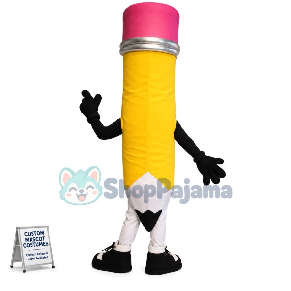 Crude Yellow Pencil With Eraser Mascot Costume