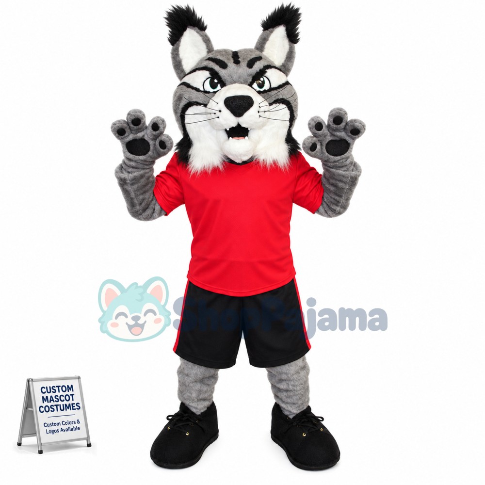 Alert Fierce Grey Lynx Mascot Costume