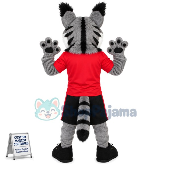 Alert Fierce Grey Lynx Mascot Costume