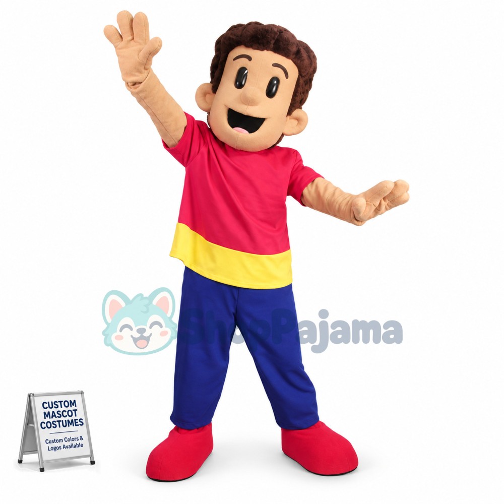 Active Curly Hair Boy Mascot Costume