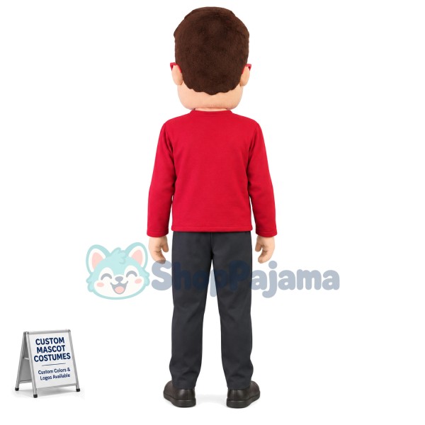 Young Man With Red Glasses Mascot Costume
