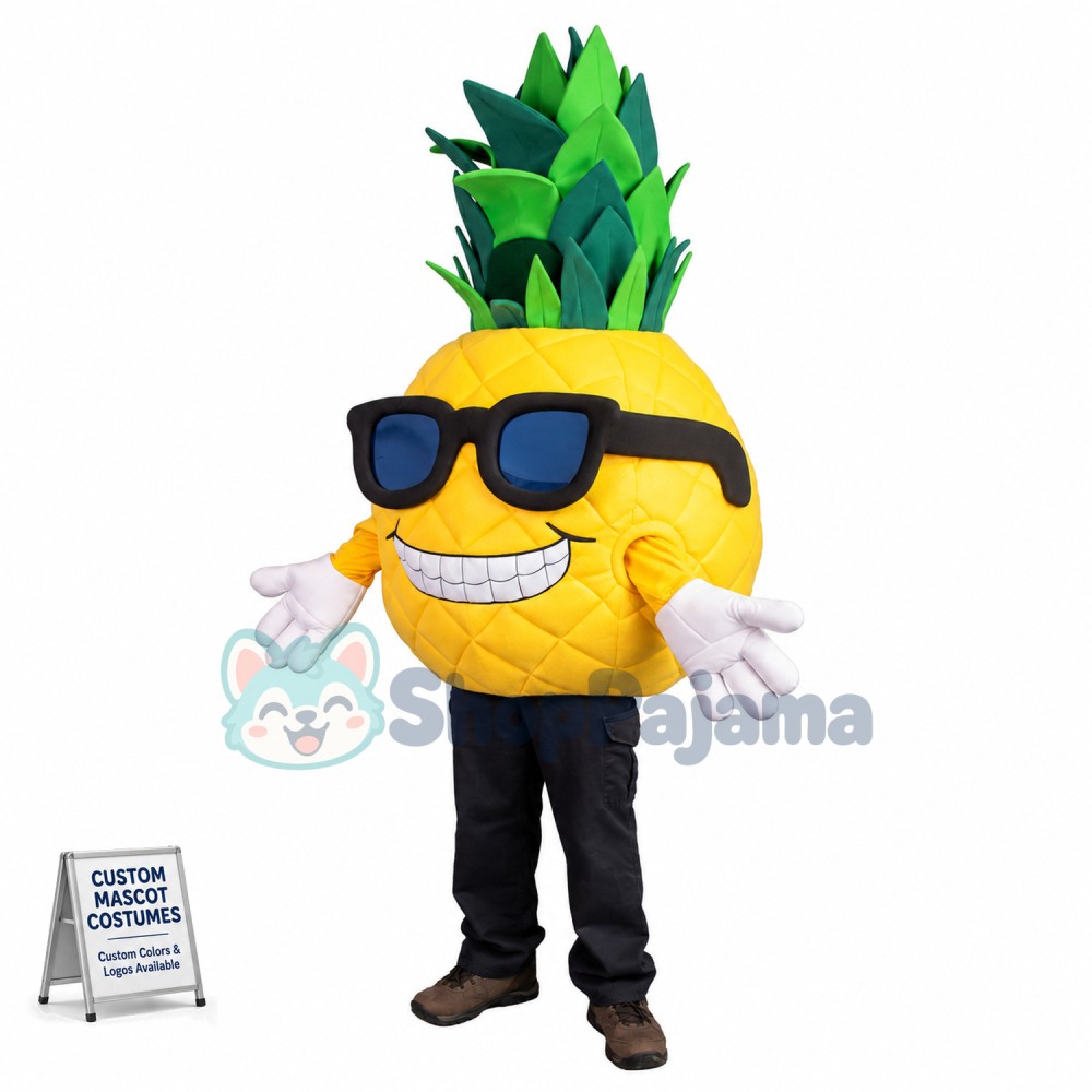Fancy Cartoon Pineapple With Sunglasses Mascot Costume