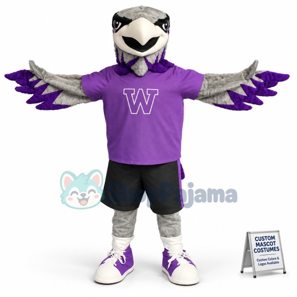 Adult Flying Eagle With Purple Shirt Mascot Costume
