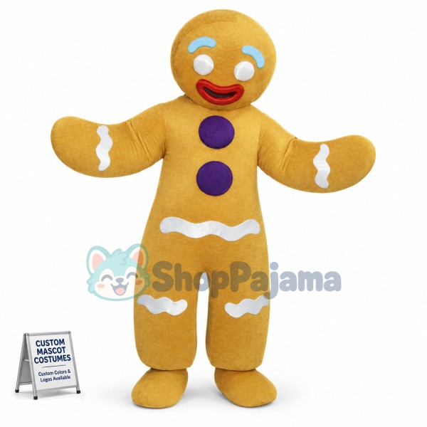 Yellow Christmas Gingerbread Man Mascot Costume