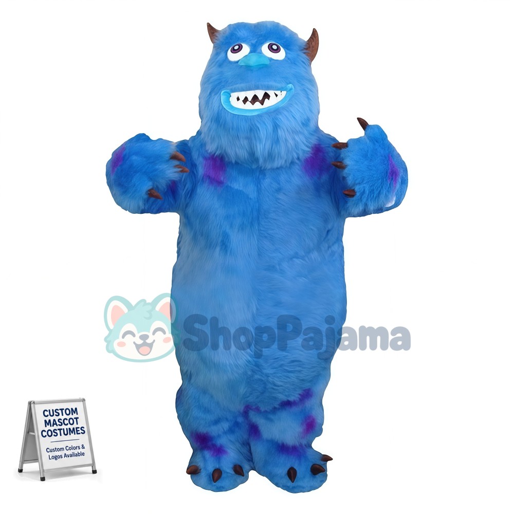Blue Furry Monster Sullivan Mascot Cartoon Costume