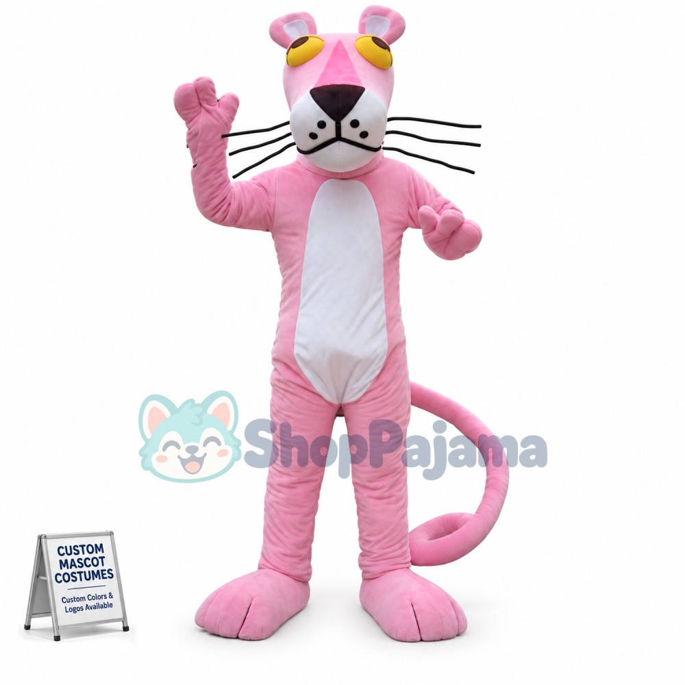 Pink Panther With Curled Tail Mascot Costume