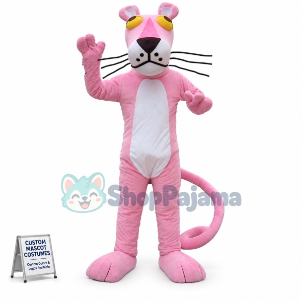 Pink Panther With Curled Tail Mascot Costume