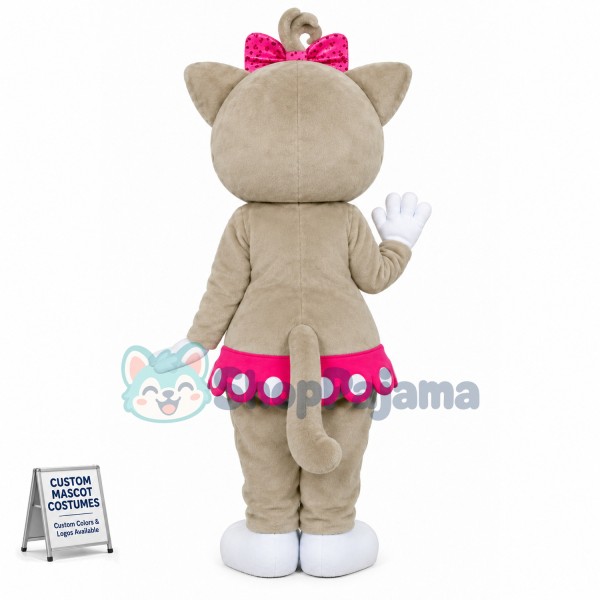 Beautiful Love Cat With Pink Bow Mascot Costume