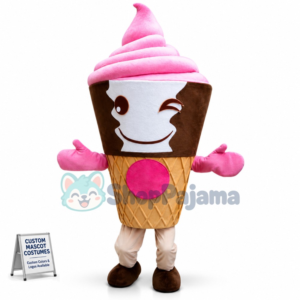 Cartoon Sweet Strawberry Ice Cream Mascot Costume