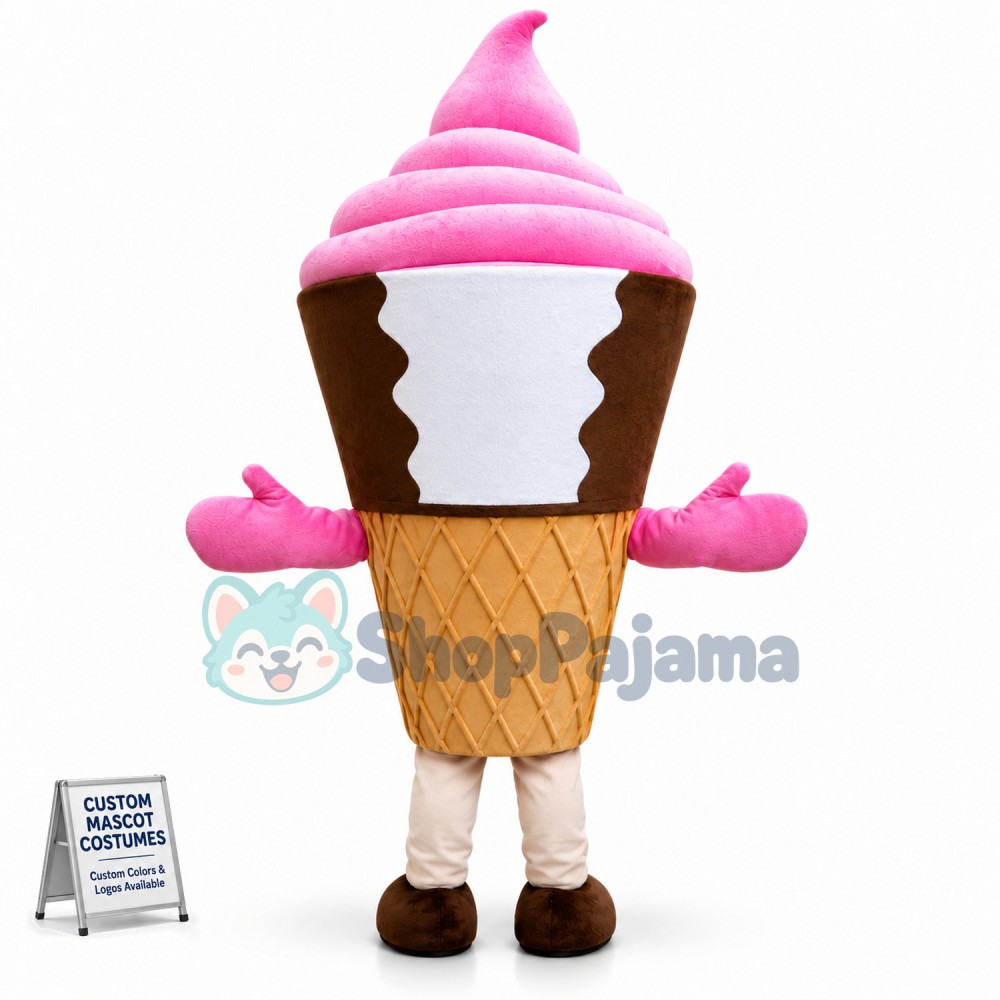 Cartoon Sweet Strawberry Ice Cream Mascot Costume