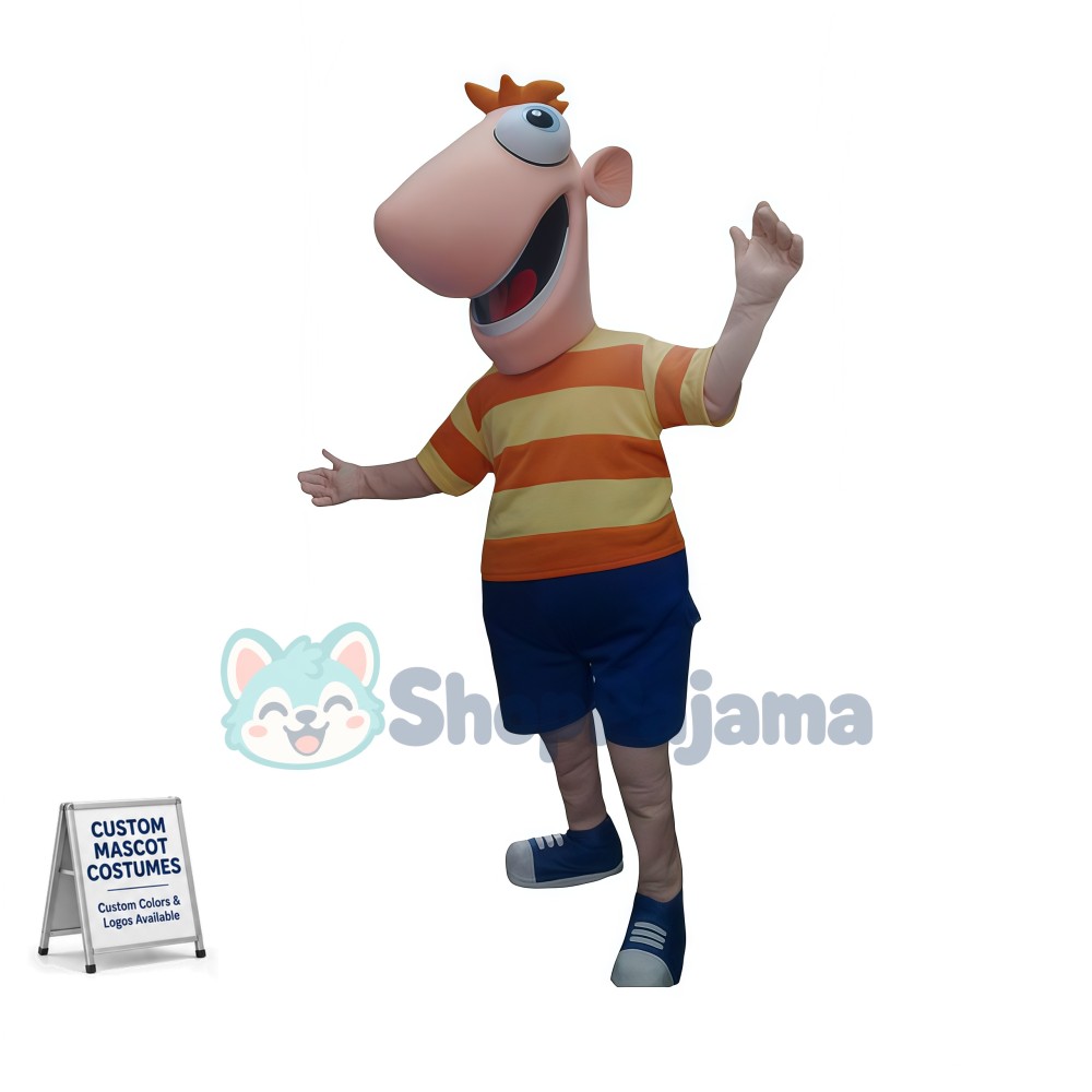 Smart Phineas Flynn In Orange Shirt Mascot Costume