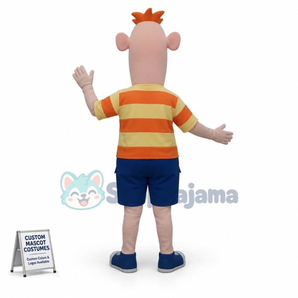 Smart Phineas Flynn In Orange Shirt Mascot Costume