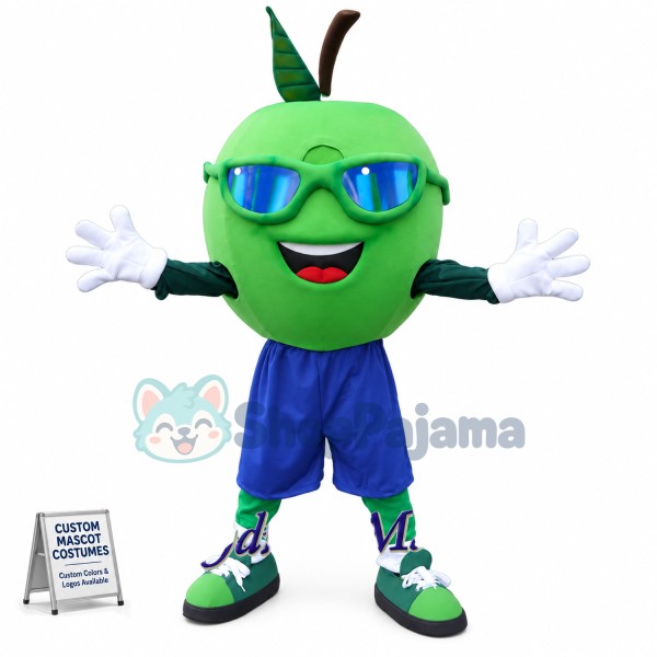Cool Green Apple With Glasses Mascot Costume
