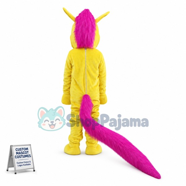 Bright Yellow Horse With Long Tail Mascot Costume