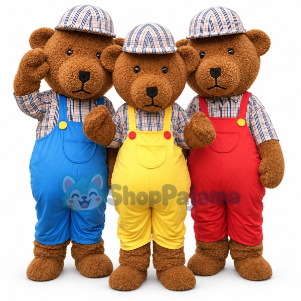 Friendly Colored Teddy Bear Brothers Mascot Costume