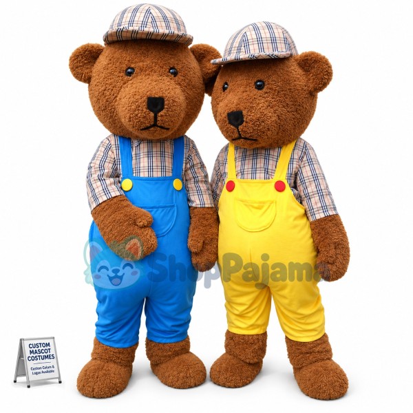Friendly Colored Teddy Bear Brothers Mascot Costume