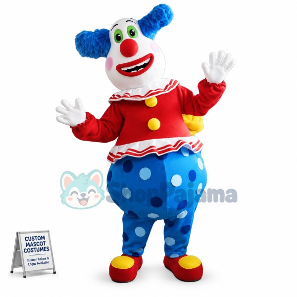 Adult Funny Clown With Blue Hair Mascot Costume