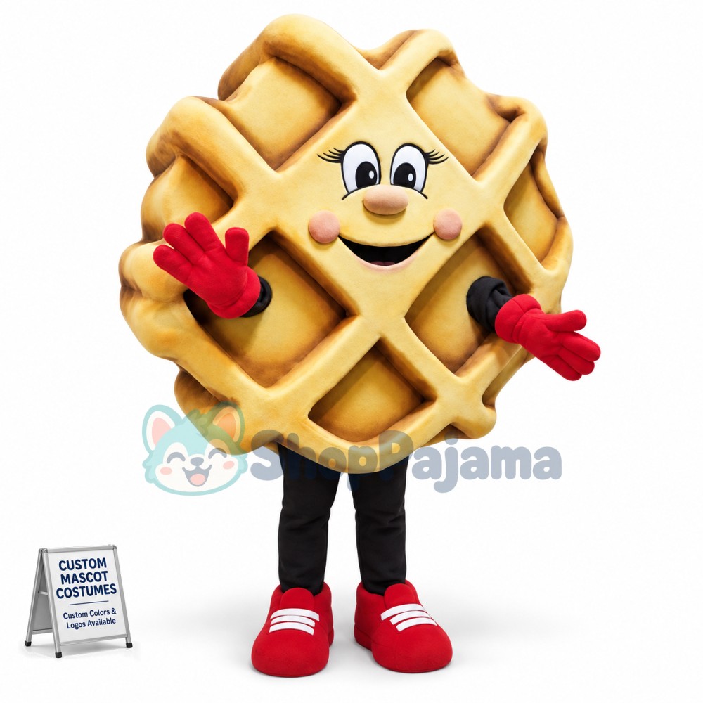 Fluffy Waffle Mascot Cartoon Costume