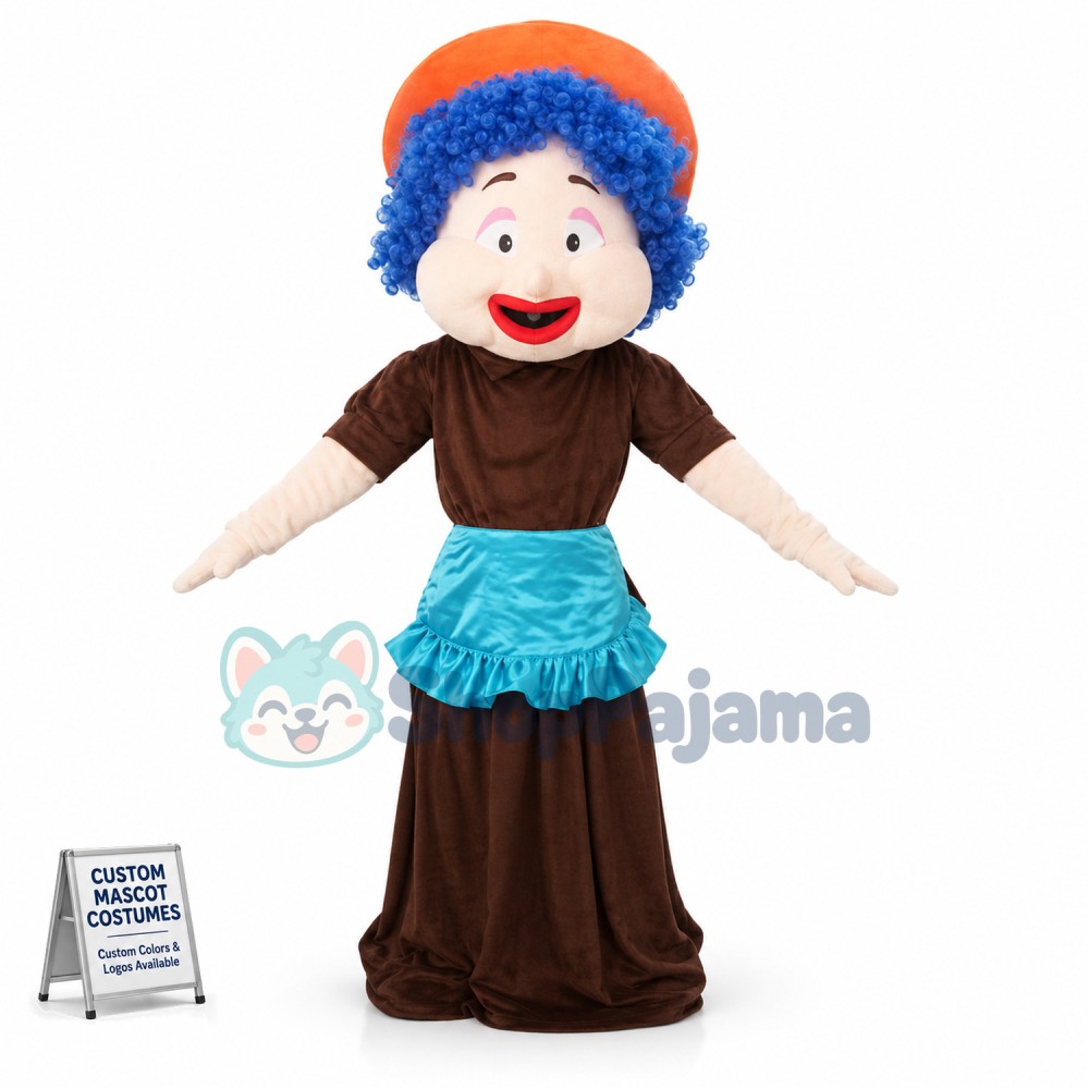 Blue Curly Granny Mascot Costume