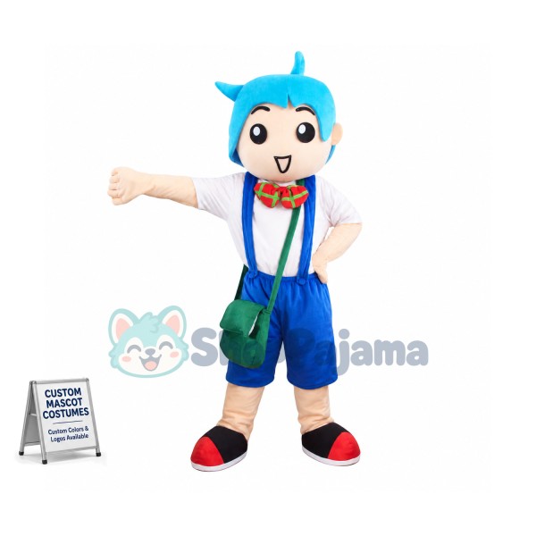 Blue Hair Vigorous Student Mascot Costume