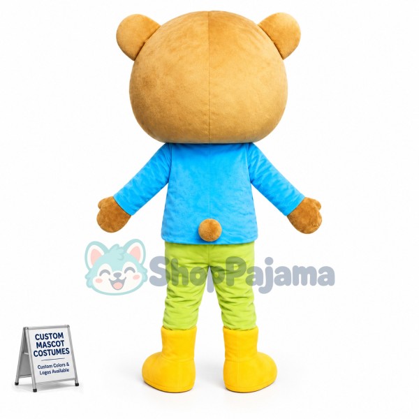 Brown Bear In The Blue Shirt Mascot Costume
