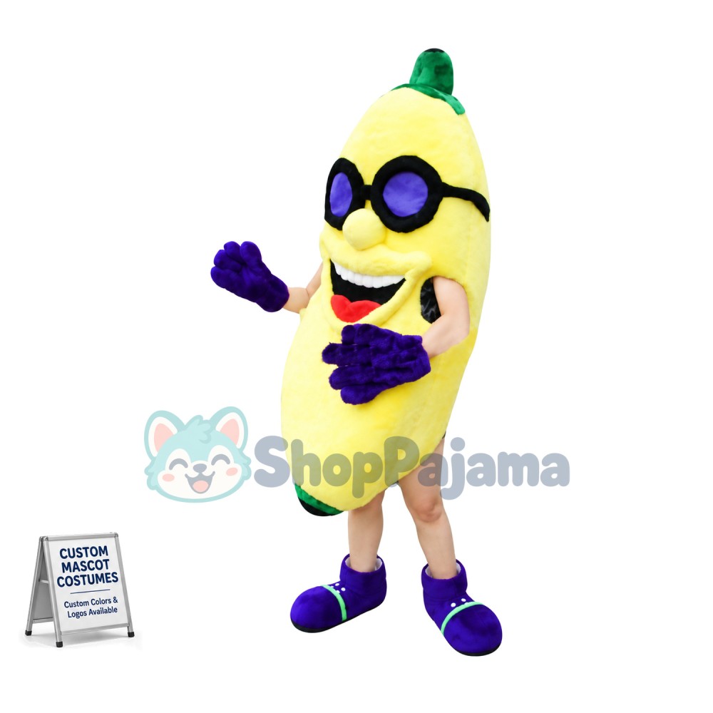 Banana In Purple Glasses Mascot Costume