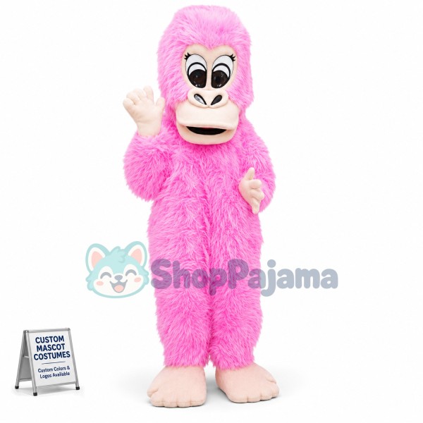 Plush Long Fur Pink Orangutan Mascot Costume