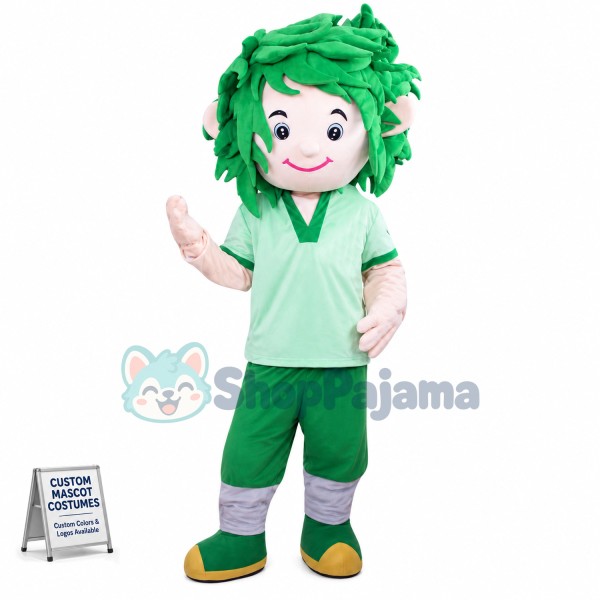 Green Afro Male Nurse Mascot Costume