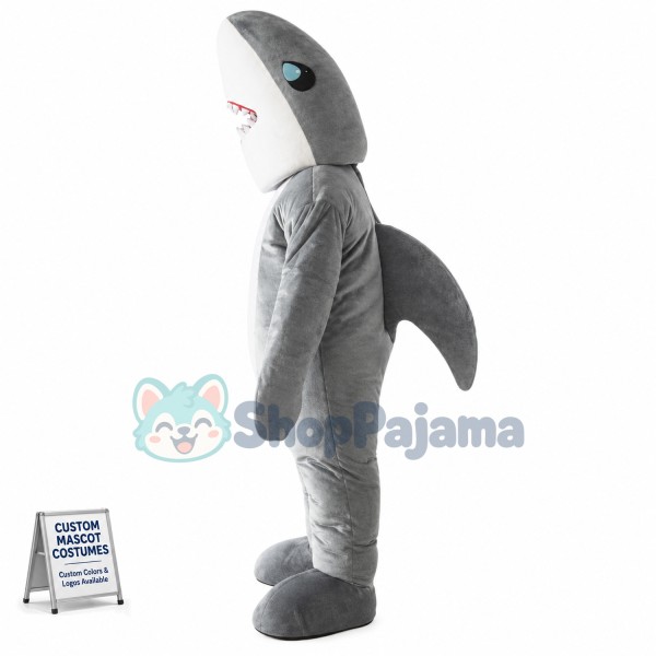Turning Around Gray Shark Mascot Costume