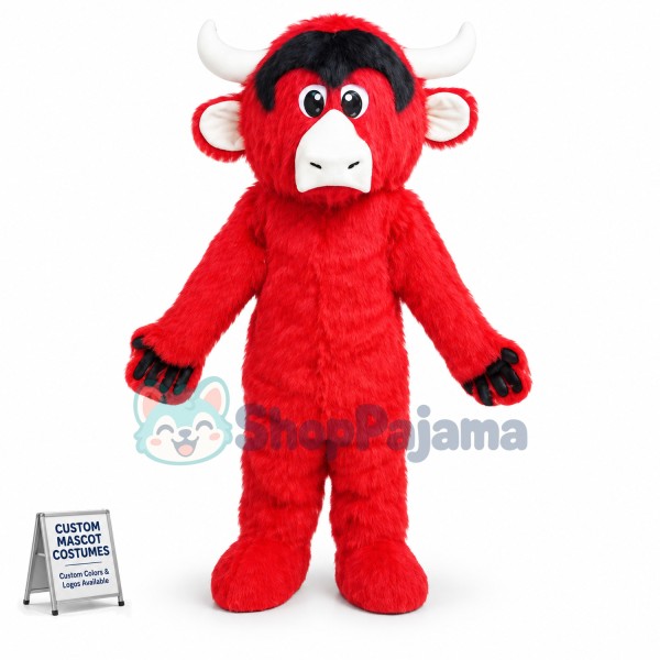 Red Furry Yak Mascot Costume