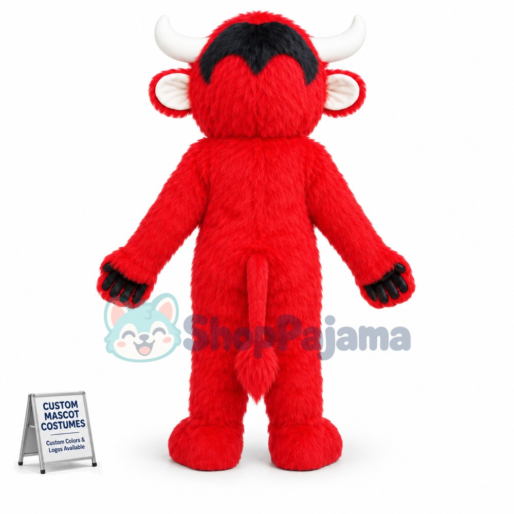 Red Furry Yak Mascot Costume