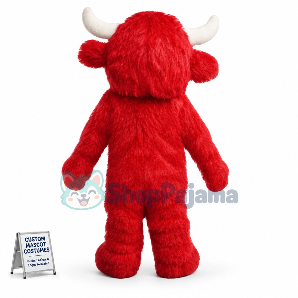 Red Furry Yak Mascot Costume