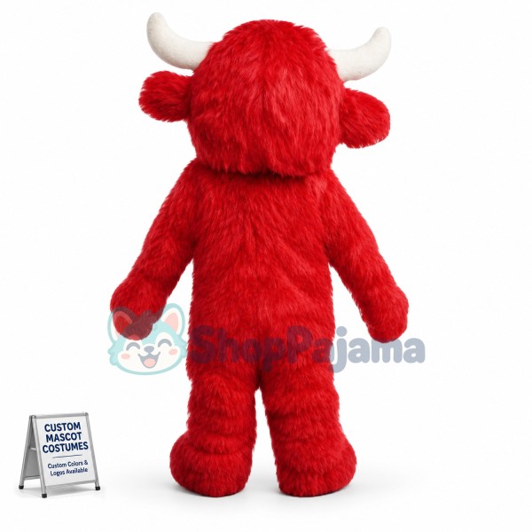 Red Furry Yak Mascot Costume