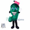 Green Eggplant With Bow Mascot Cartoon Costume