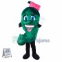 Green Eggplant With Bow Mascot Cartoon Costume