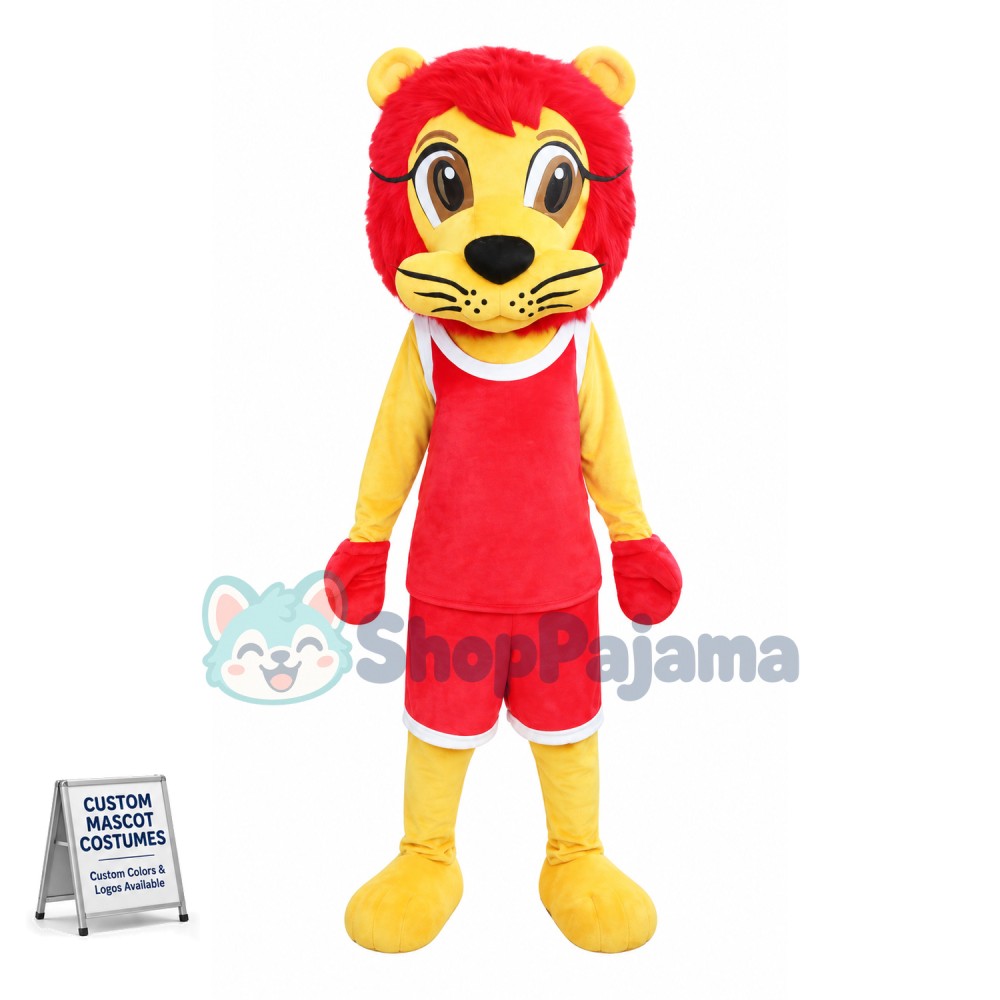 Basketball Player Red Lion Mascot Costume