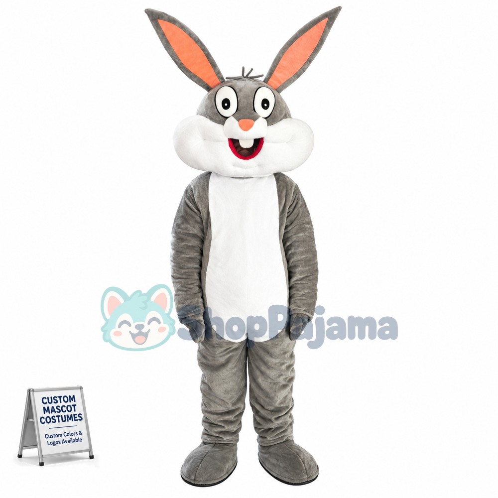 Easter Gray Bunny Cartoon Mascot Costume