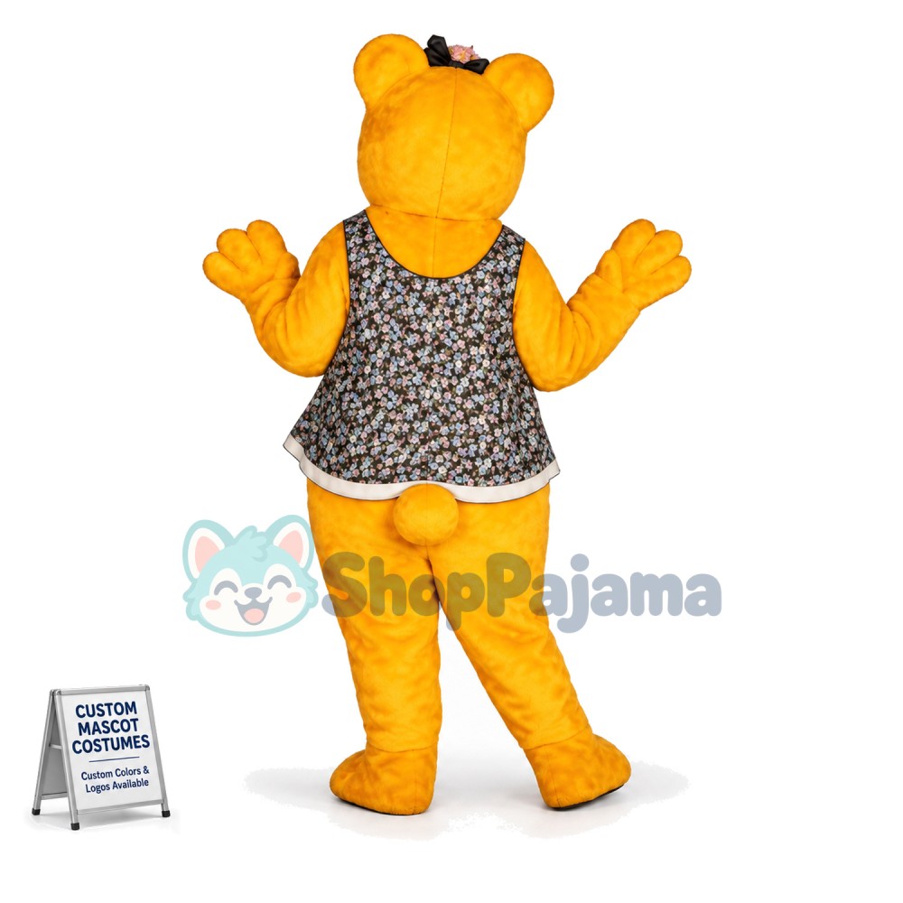 Yellow Bear In the Flower Vest Mascot Costume