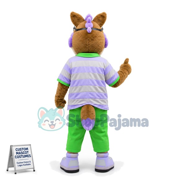 Academic Squirrel In Light Purple Polo Shirt Mascot Costume