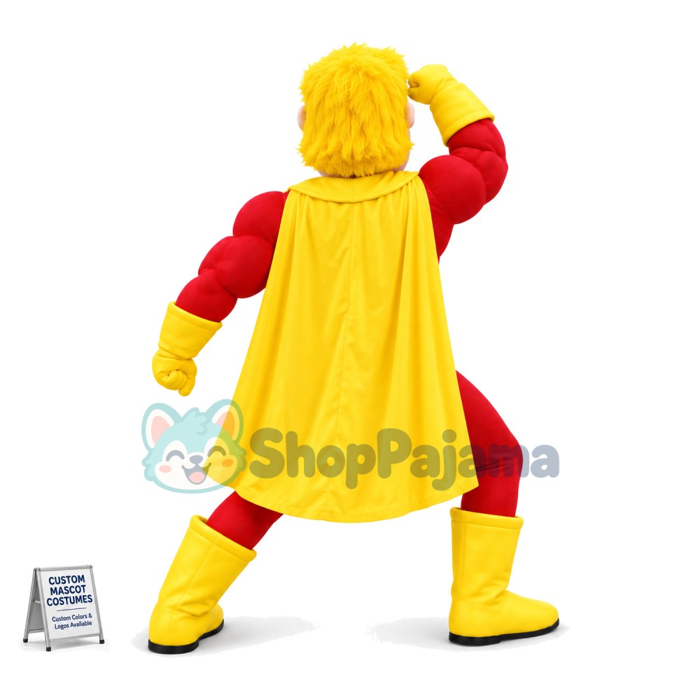 Excited Muscle Hero Mascot Costume