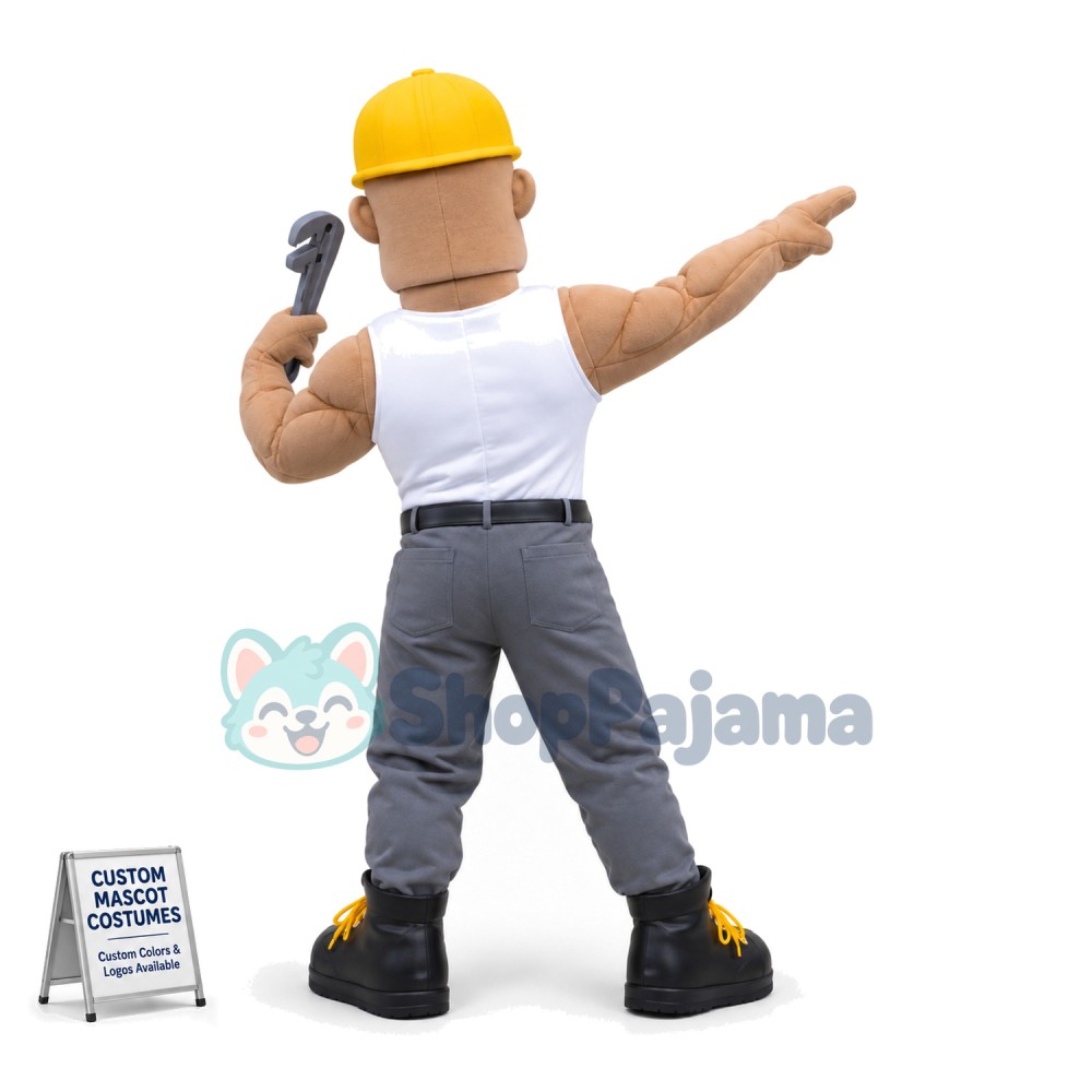 Strong Black Muscle Repairman Mascot Costume