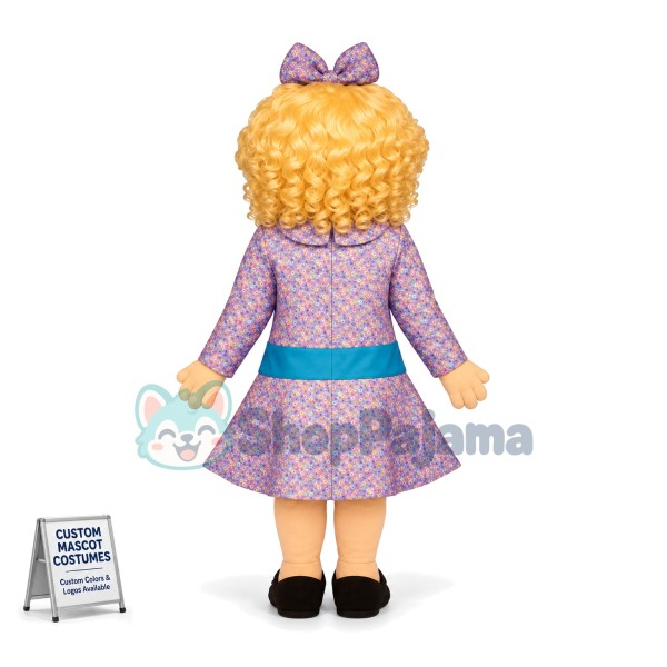 Blonde Doll With Dinner Dress Mascot Costume