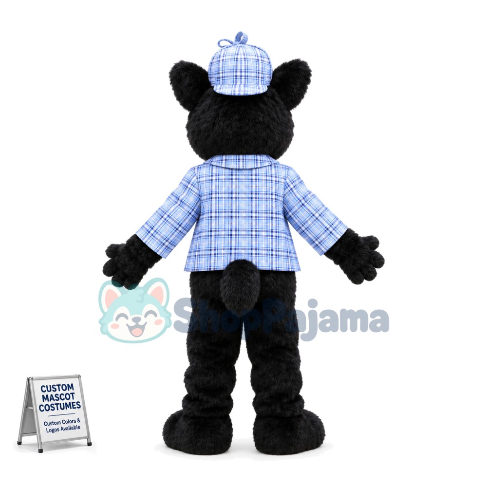 Black Dog In Detective Clothes Mascot Costume