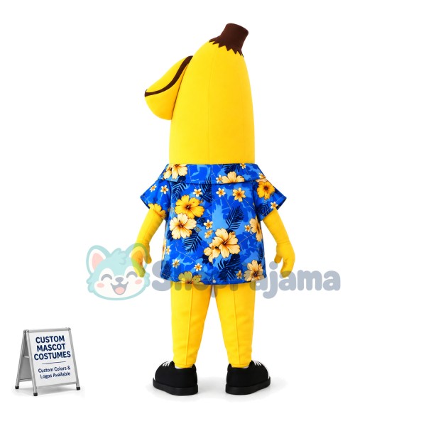Cartoon Banana With Blue Flower Shirt Mascot Costume
