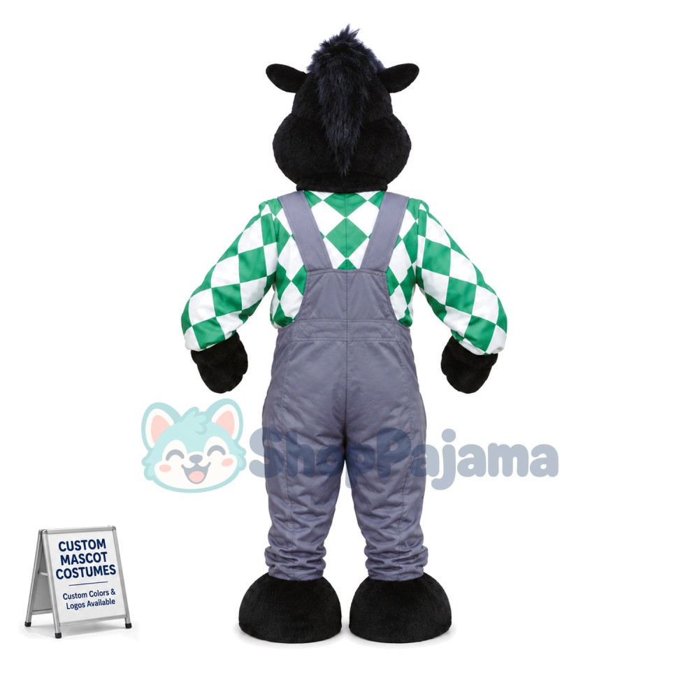 Black Rhinoceros In Suspenders Mascot Costume