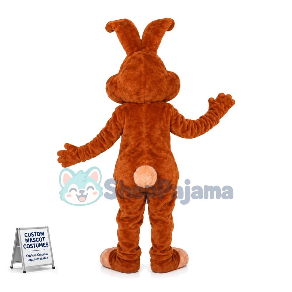 Worried Brown Circle Rabbit Mascot Costume