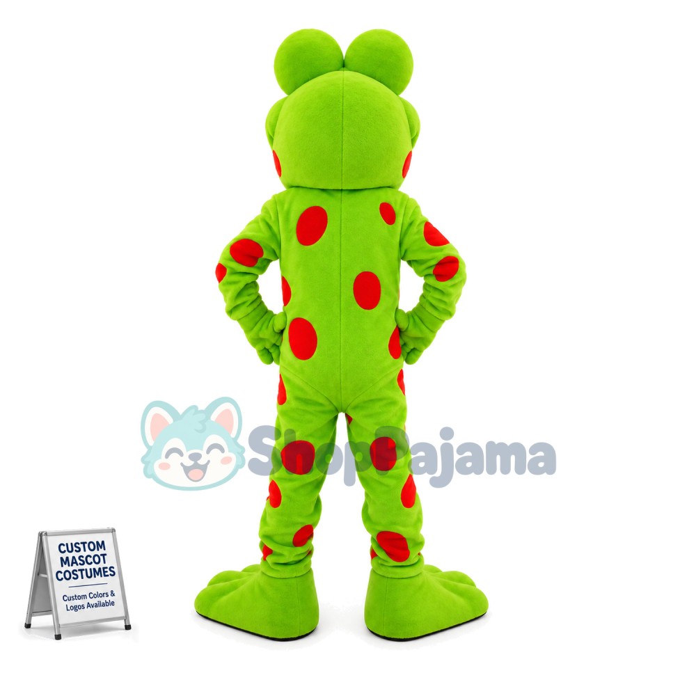 Surprised Red Spotted Frog Mascot Costume