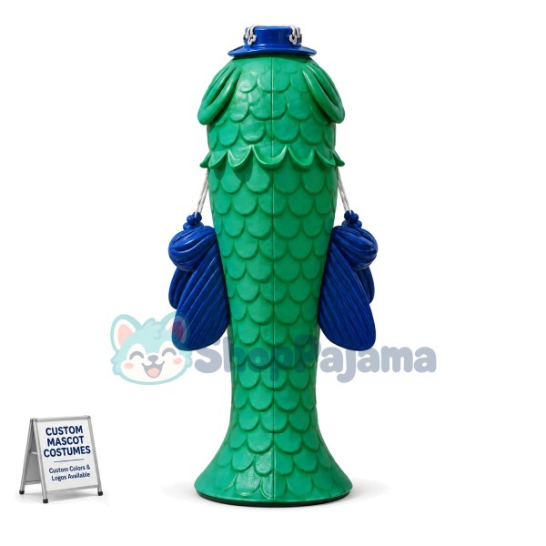 Green Carp Wearing Hat Mascot Costume
